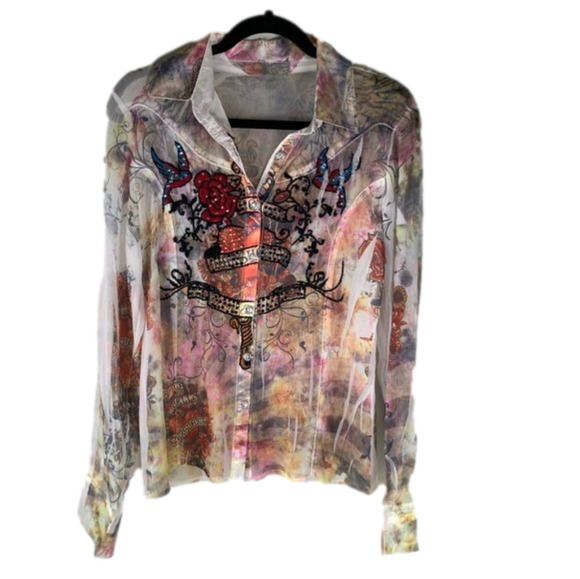 Vintage western Style Long  Sleeved Button Up Blouse - Picture 1 of 12